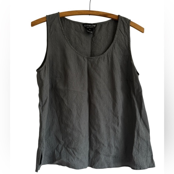 Citron Santa Monica Silk Textured Tank Top Womens Small Gray Cami Tapered Shell - Picture 1 of 4